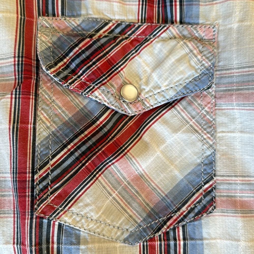 Sonoma cotton plain red white & blue plaid western snap shirt XL - Picture 5 of 6